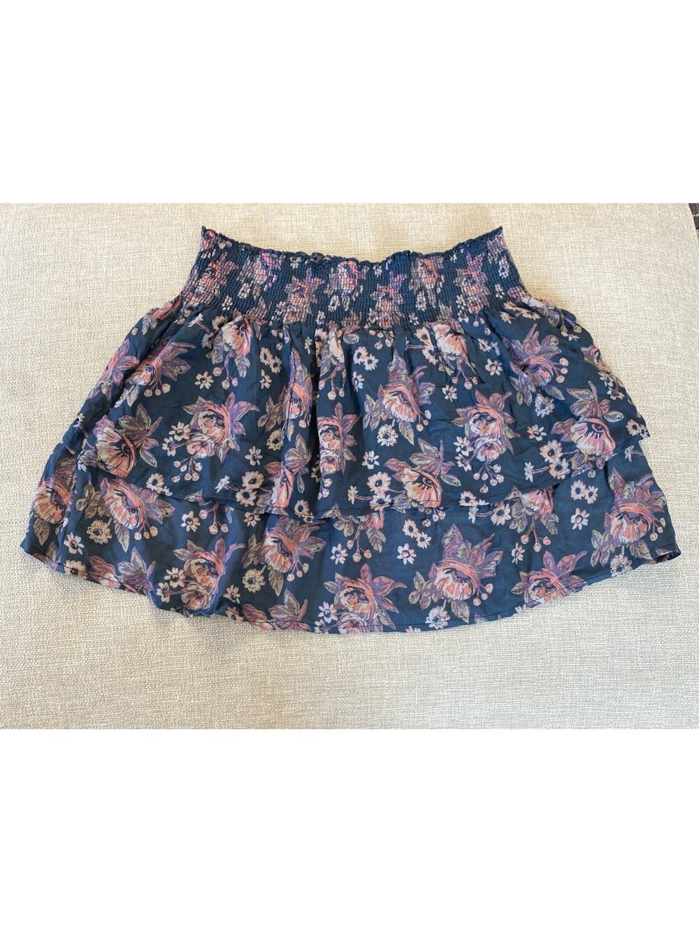 NATURAL LIFE Navy Floral Tiered Mini Skirt